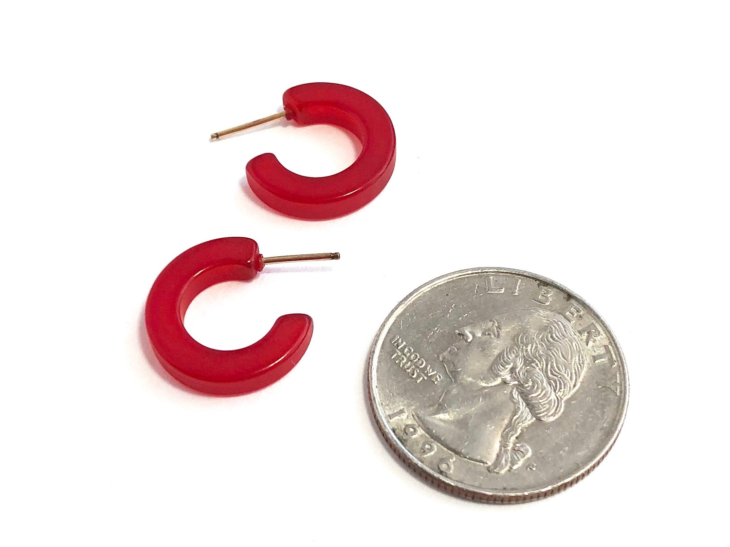 Skinny Cherry Red Moonglow Narrow Hugger Hoop Earrings