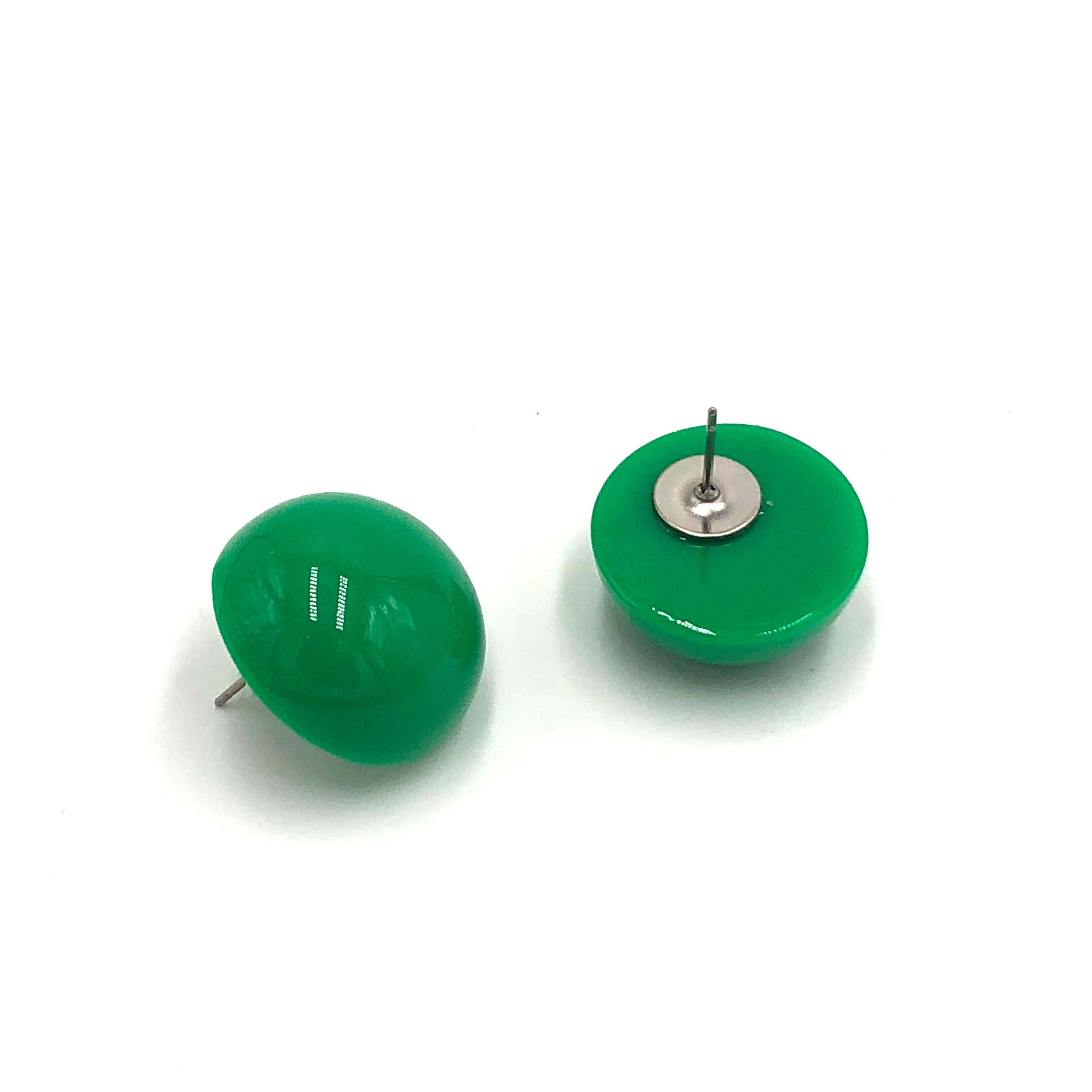 True Green Retro Button Stud Earrings