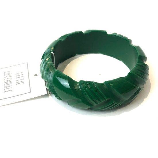 Evergreen Carved Resin Bangle Bracelet - Med