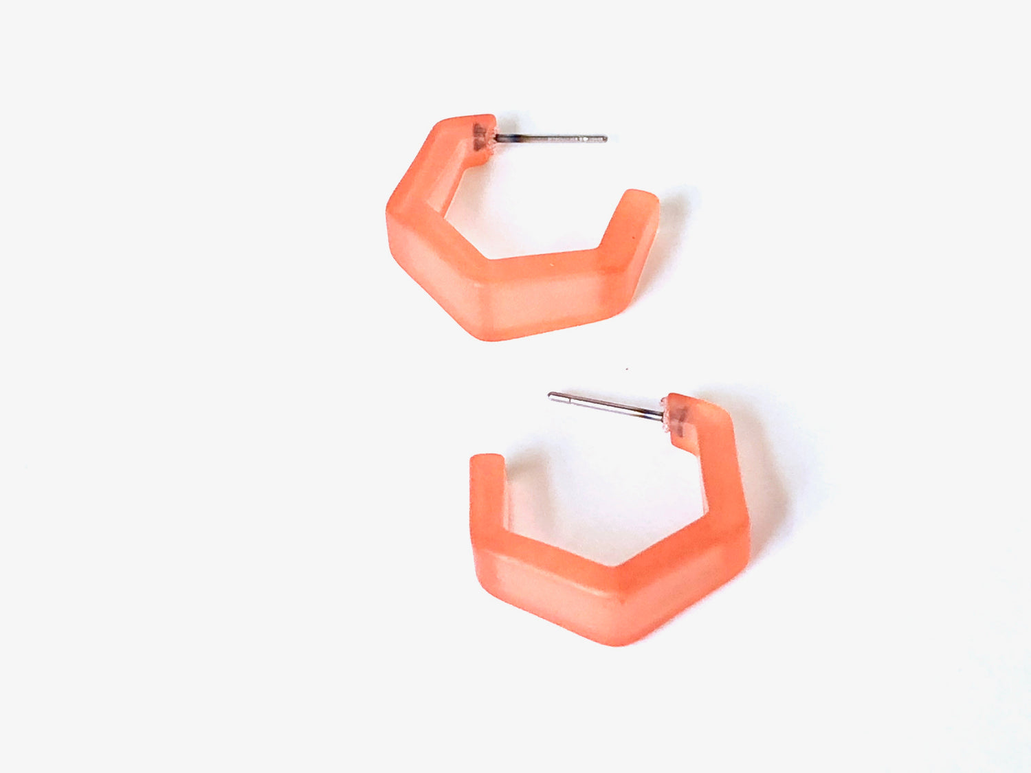 small coral hex hoops