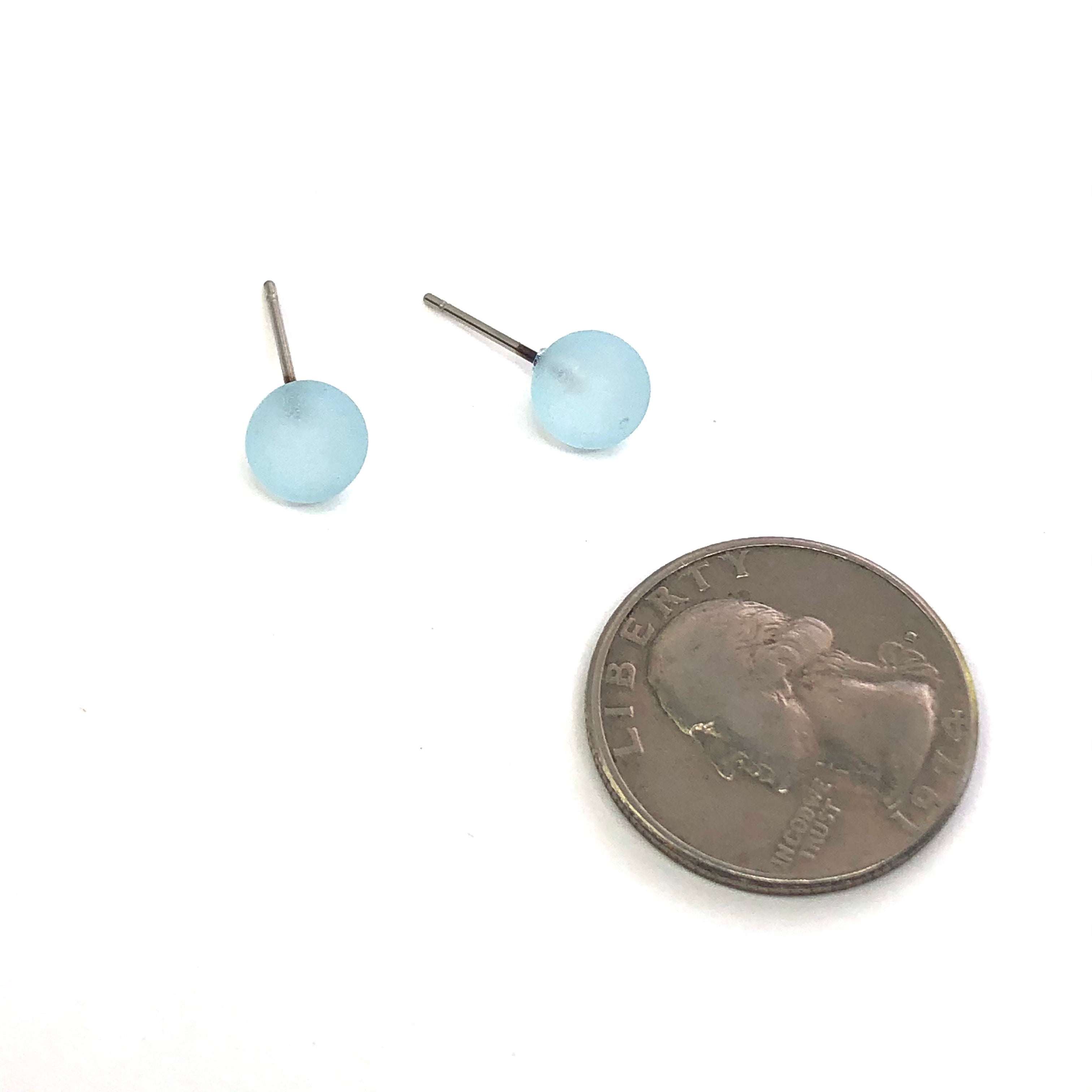 Turquoise Frosted Lucite Mini Ball Stud Earrings