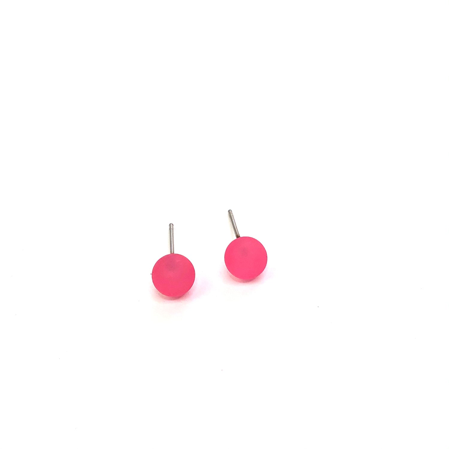 Hot Pink Frosted Lucite Mini Ball Stud Earrings