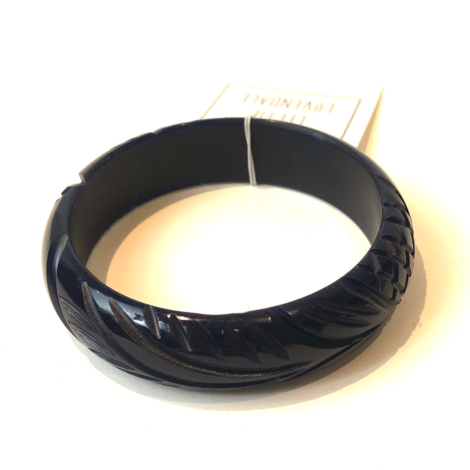 Navy Blue Carved Resin Bangle Bracelet - Mini