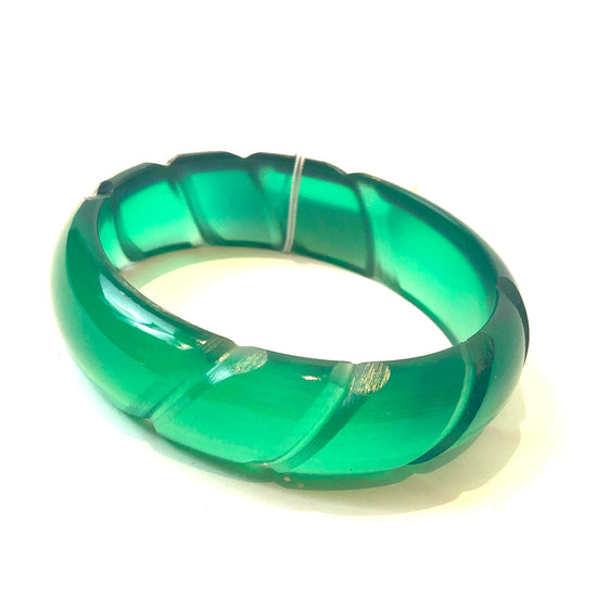 Petrol Green Juicy Carved Resin Bangle Bracelet - Mini