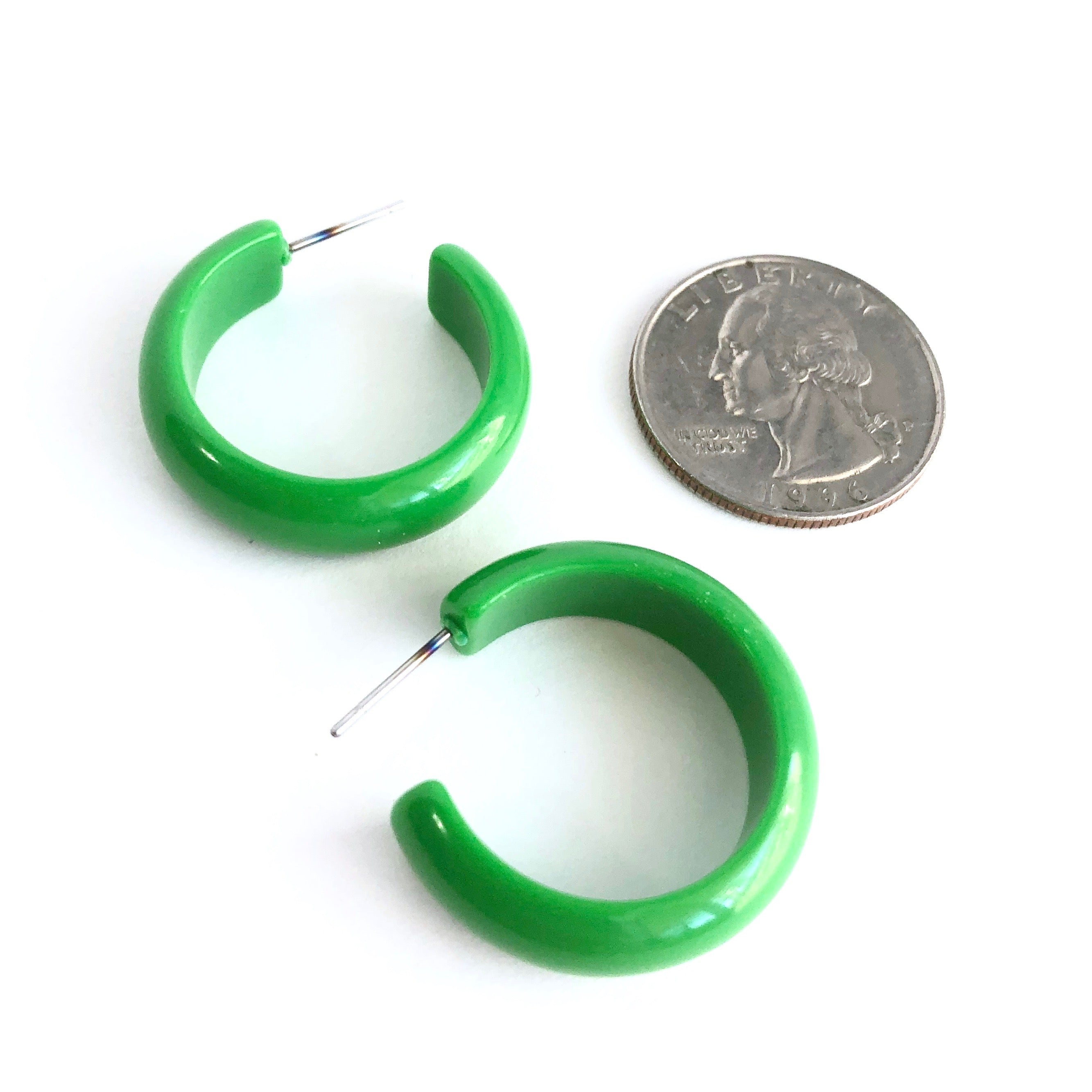 green acrylic hoops