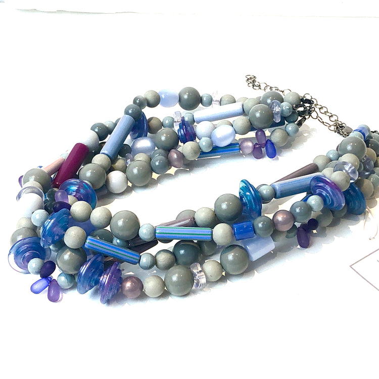 grey blue beaded necklace