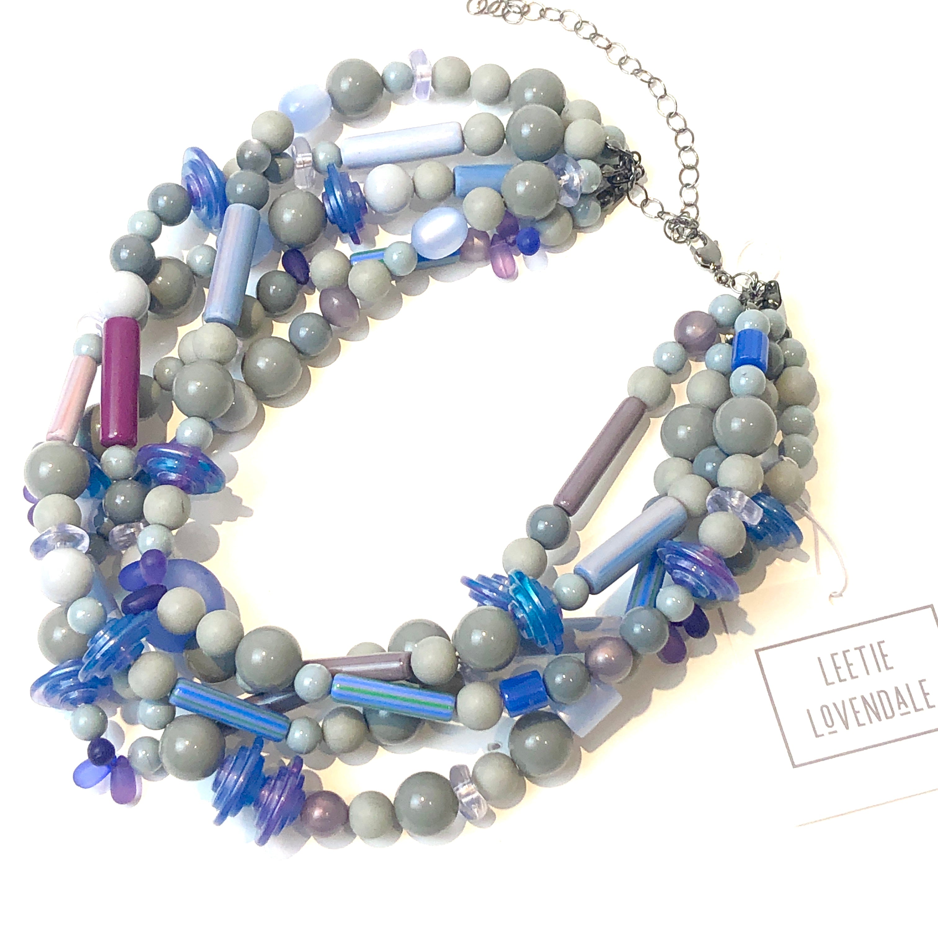 grey periwinkle beaded necklace