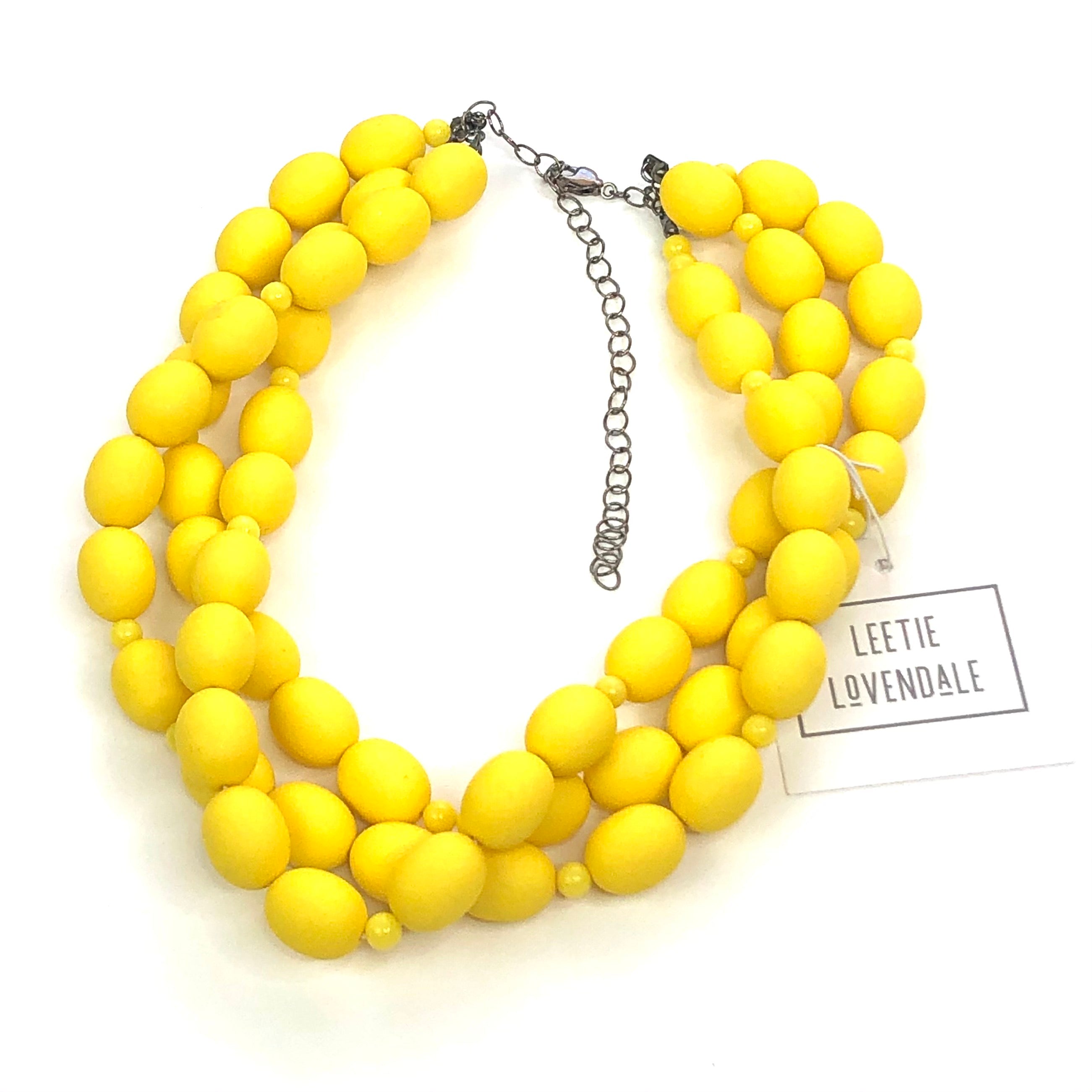 Yellow Matte Oval Cluster Beaded Morgan Necklace