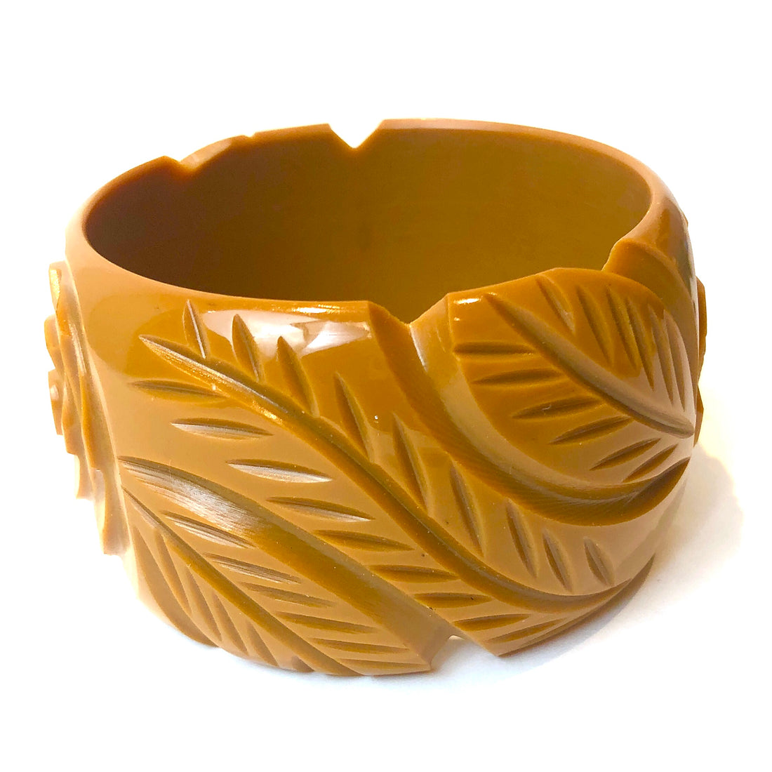 Butterscotch Carved Resin Bangle Bracelet - Wide