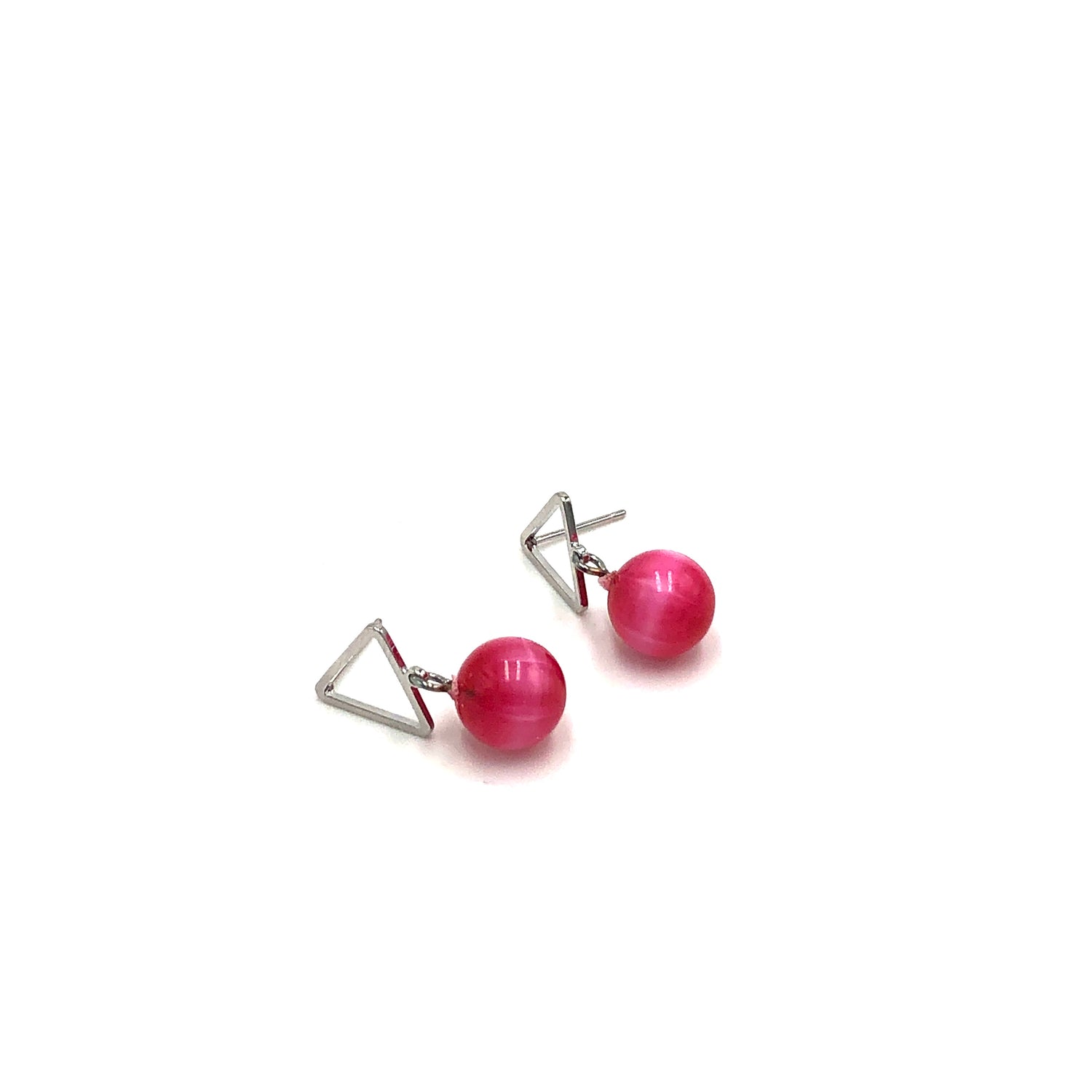 hot pink triangle stud earrings