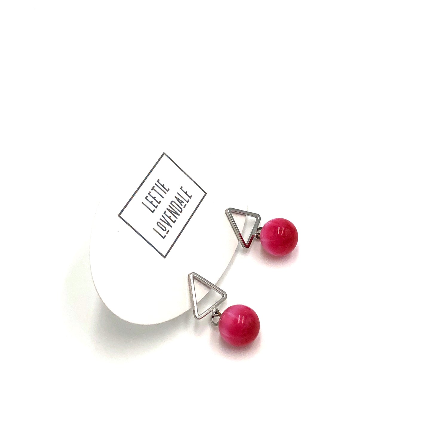 Hot Pink Moonglow Mod Tree Earrings - Silver