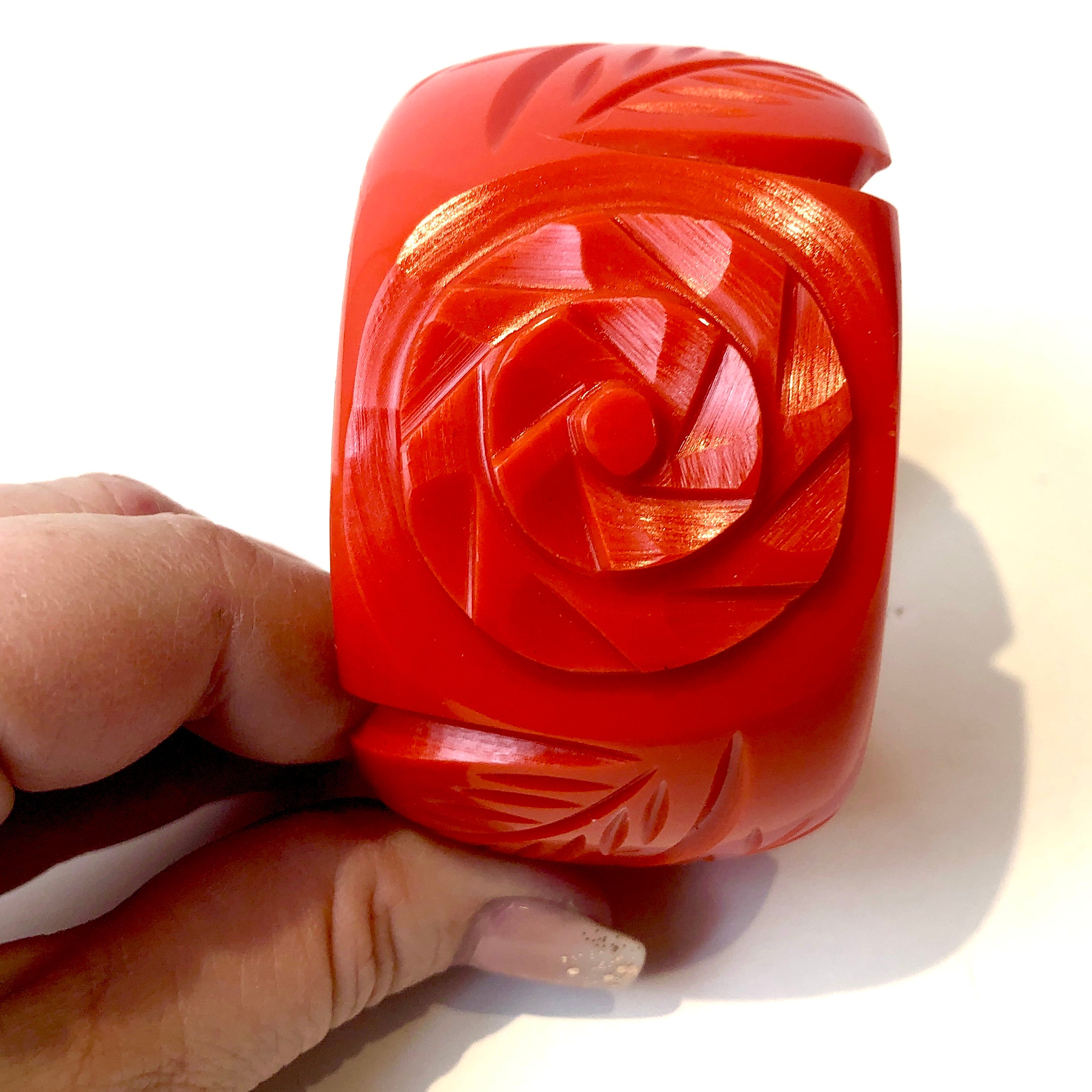 red carved bangle