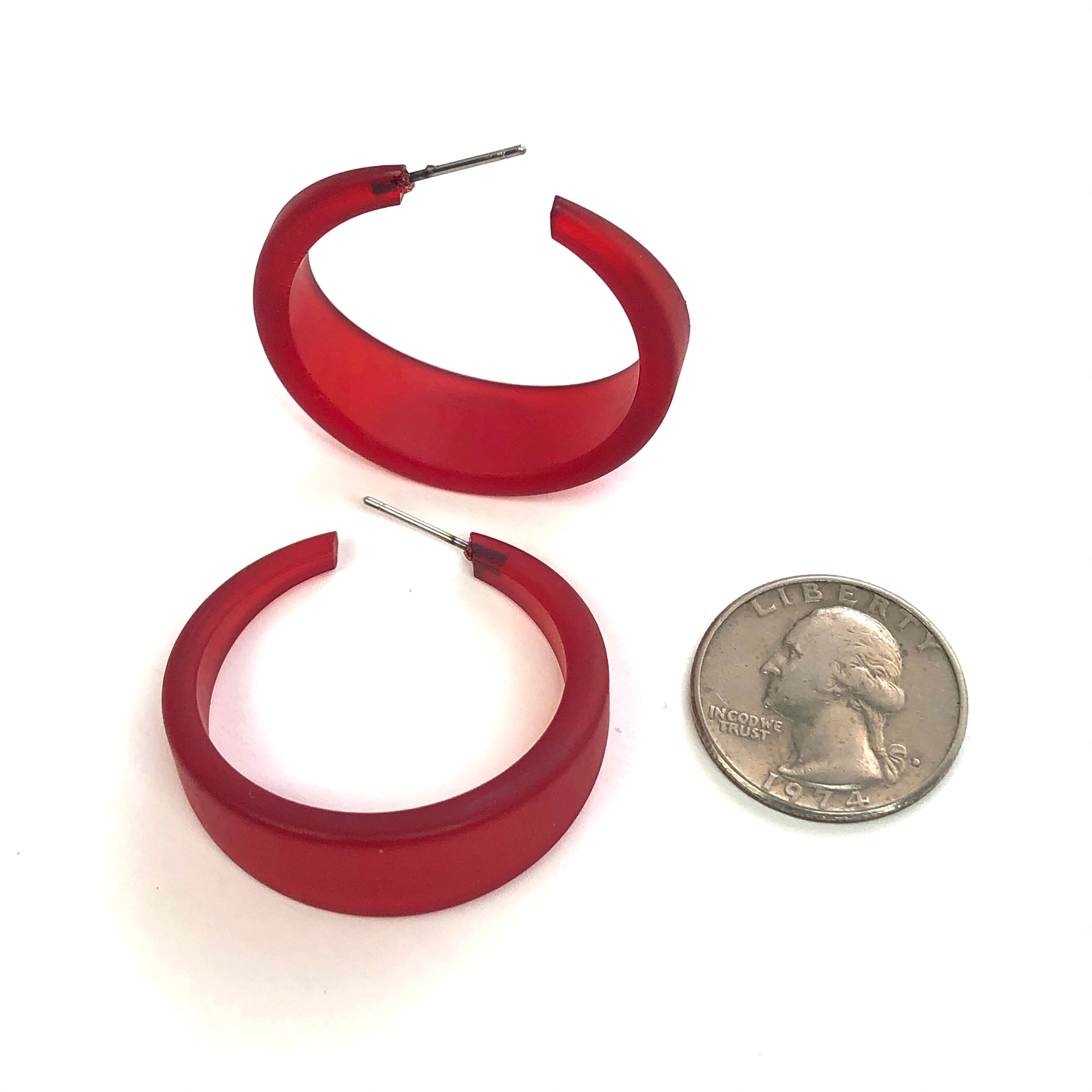 red frosted hoop earrings