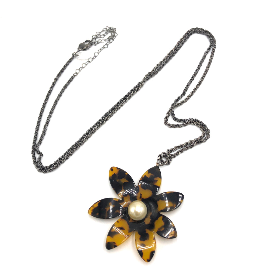 Tortoise Flower Pendant Chain Necklace - Long Rope