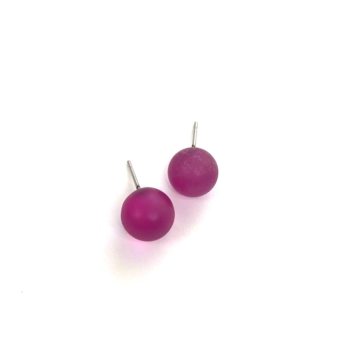 Hot Pink Frosted Lucite Ball Stud Earrings