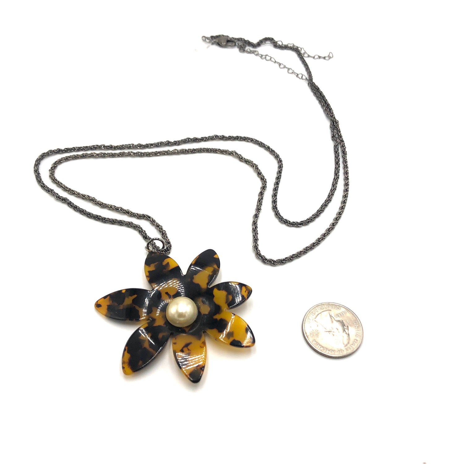 Tortoise Flower Pendant Chain Necklace - Long Rope