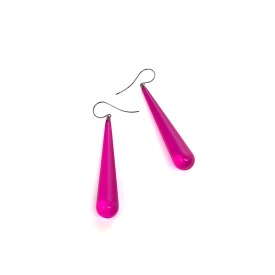 hot pink transparent teardrop earrings