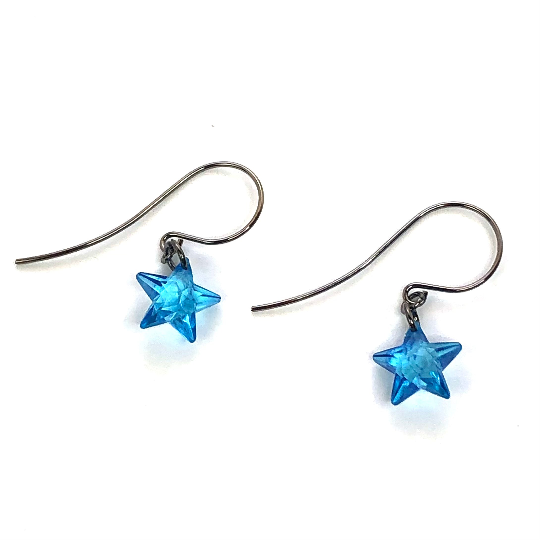 Aqua Blue Petite Facet Star Drop Earrings