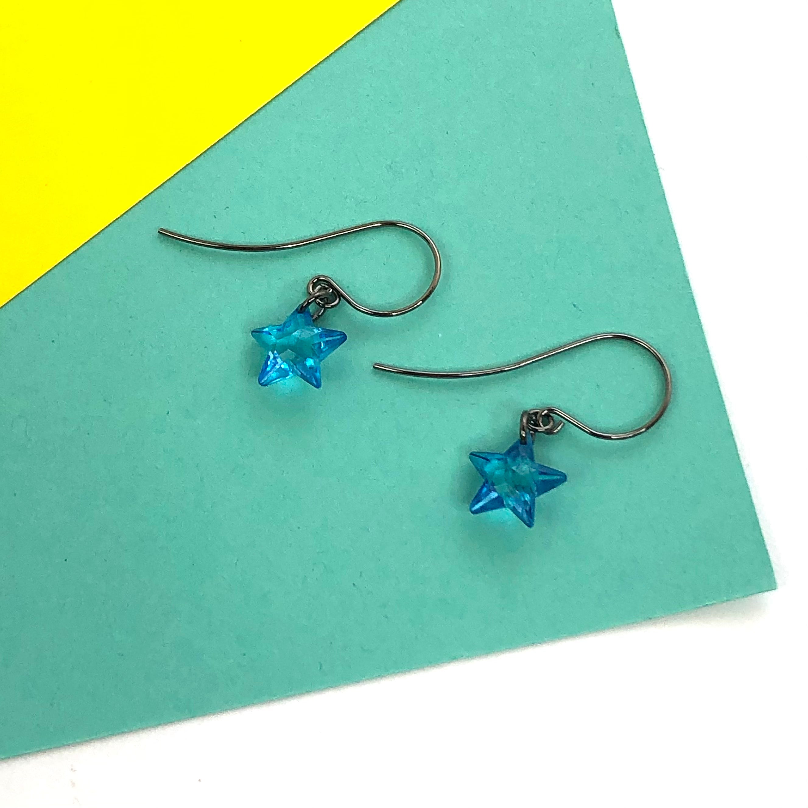 Aqua Blue Petite Facet Star Drop Earrings