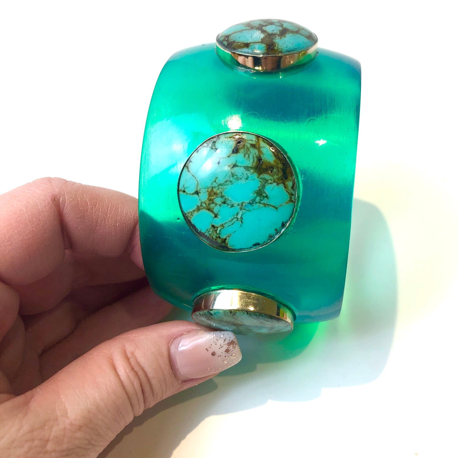 AS IS - Final Sale *Green Opal &amp; Turquoise Set Resin Bangle Bracelet - Mondo