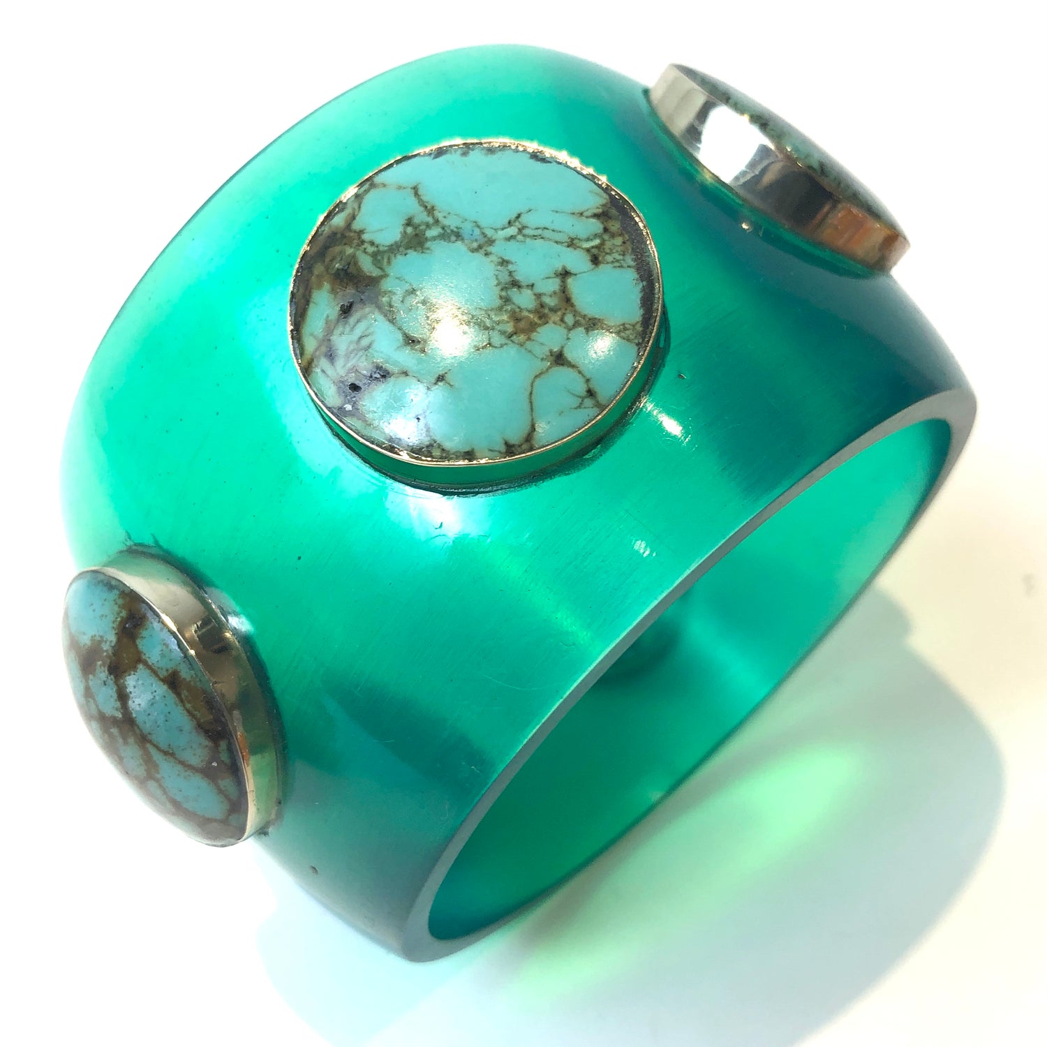 AS IS - Final Sale *Green Opal &amp; Turquoise Set Resin Bangle Bracelet - Mondo