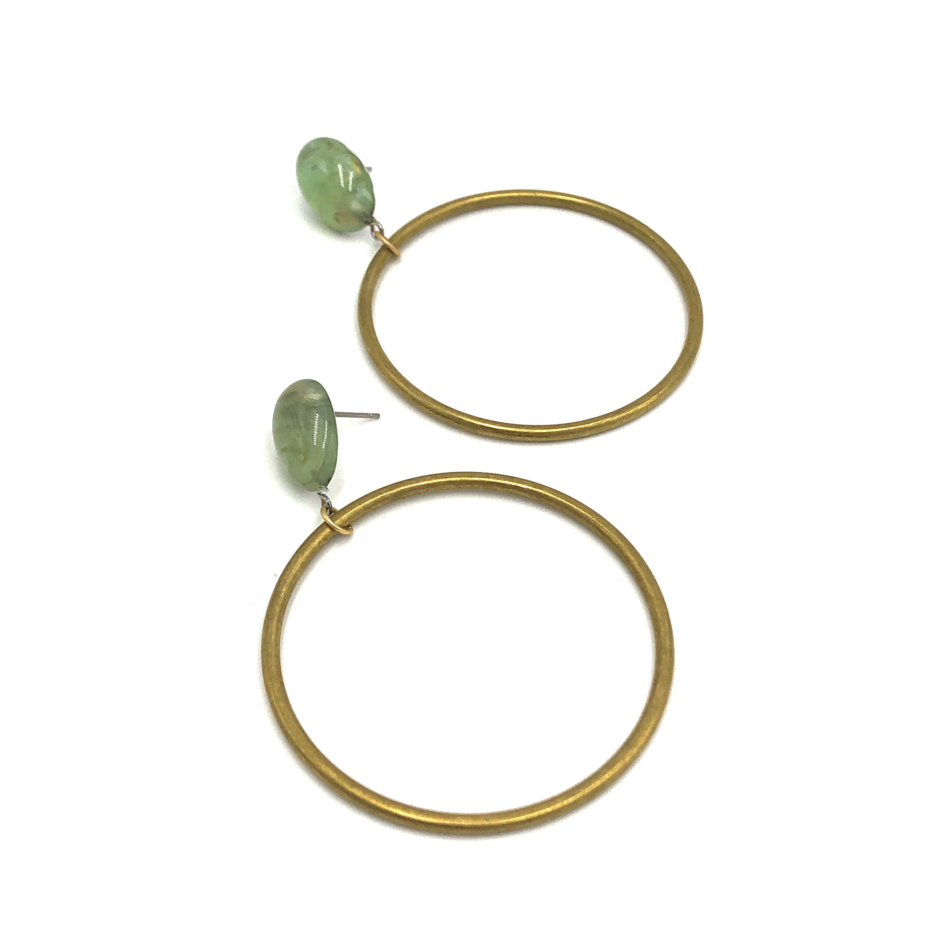 Sage Satin Brass Loop Earrings