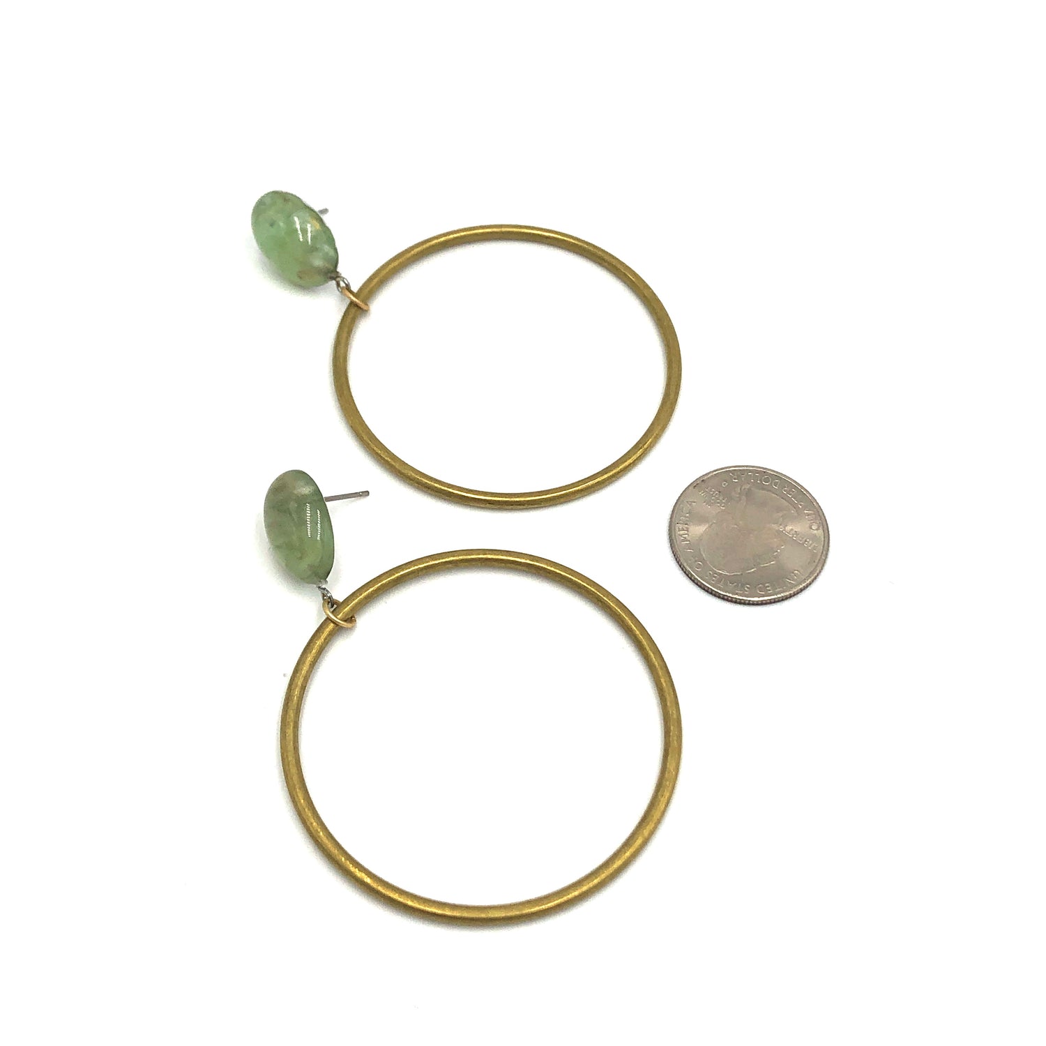 Sage Satin Brass Loop Earrings