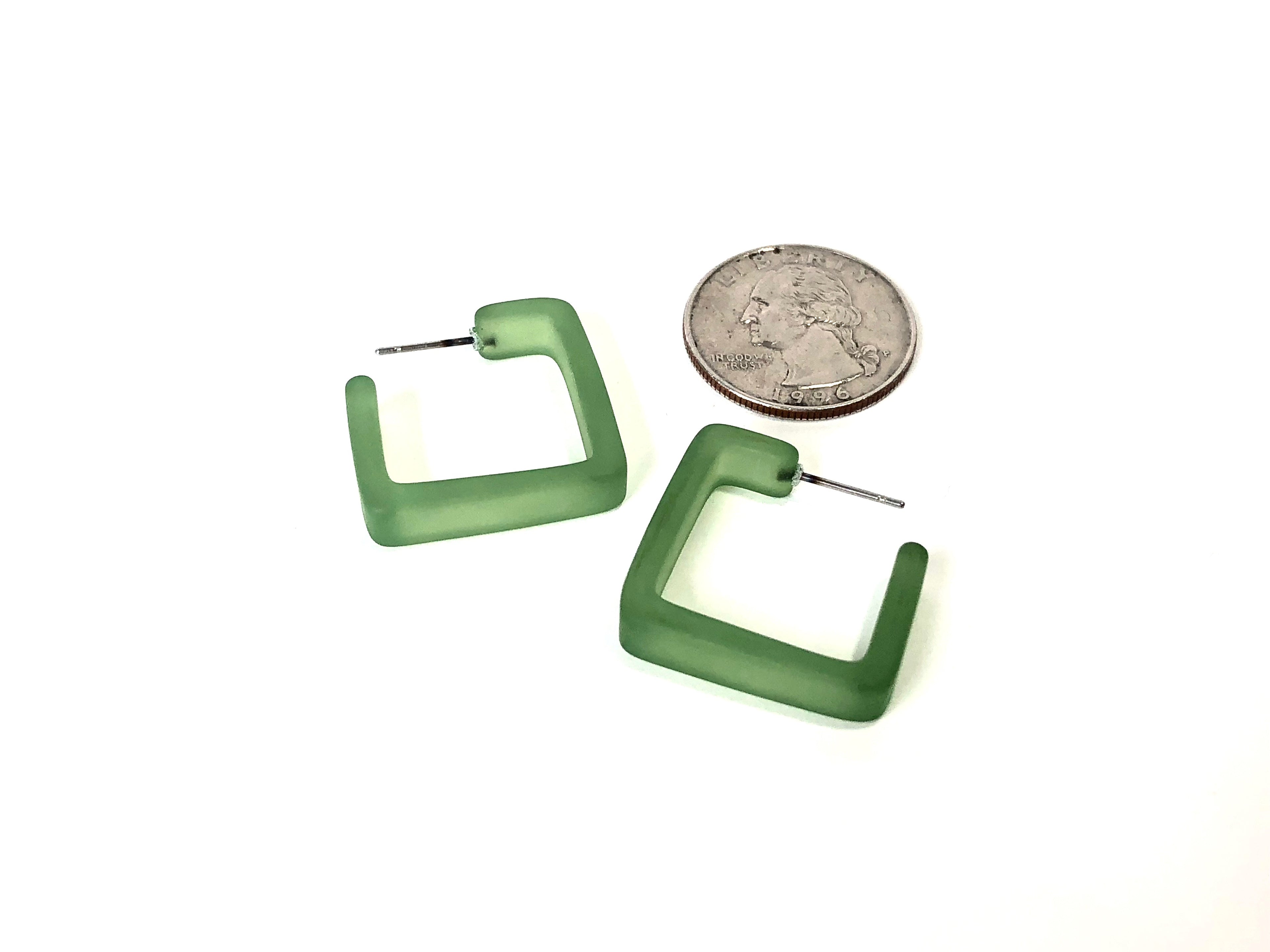 square hoop earrings green