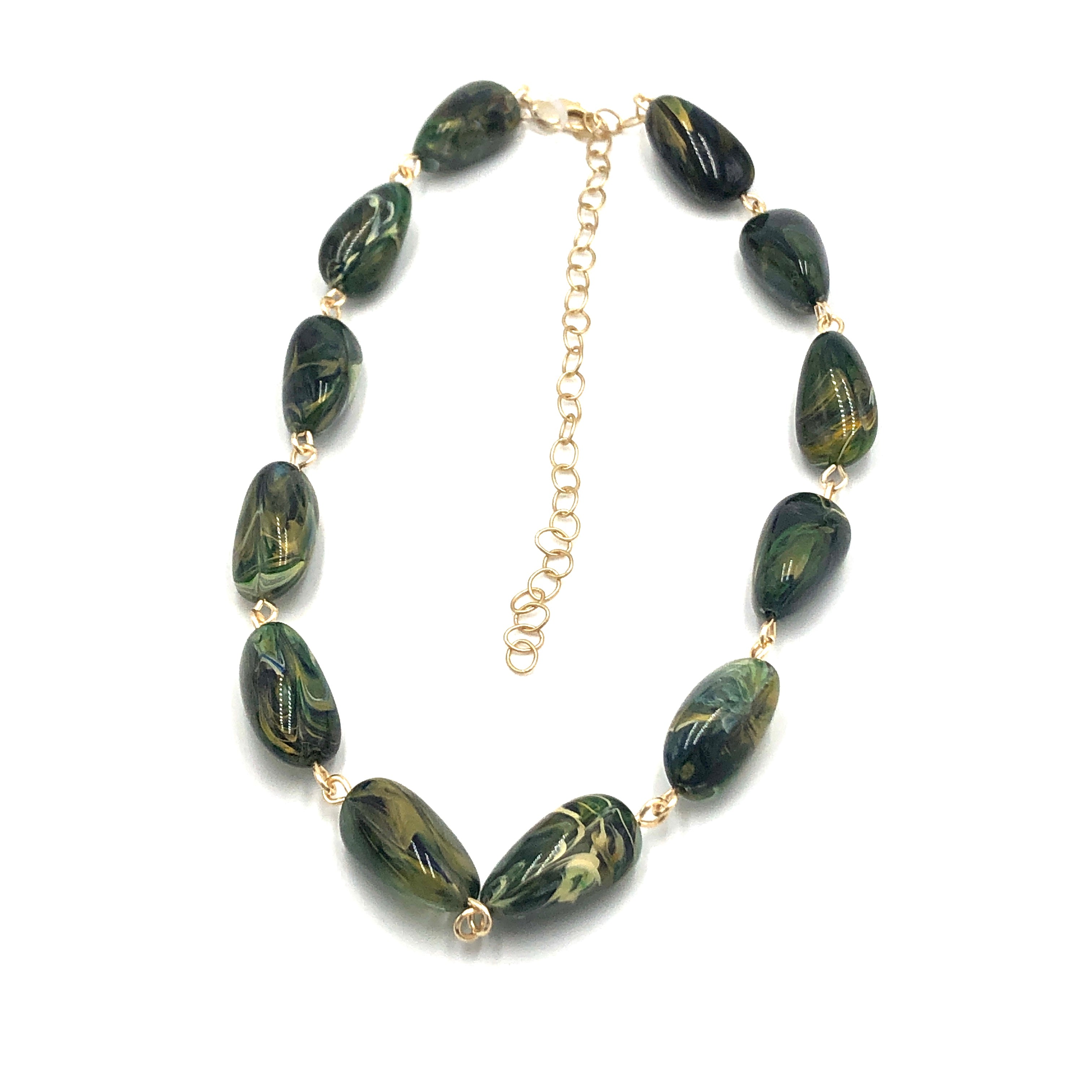 green gold necklace beaded