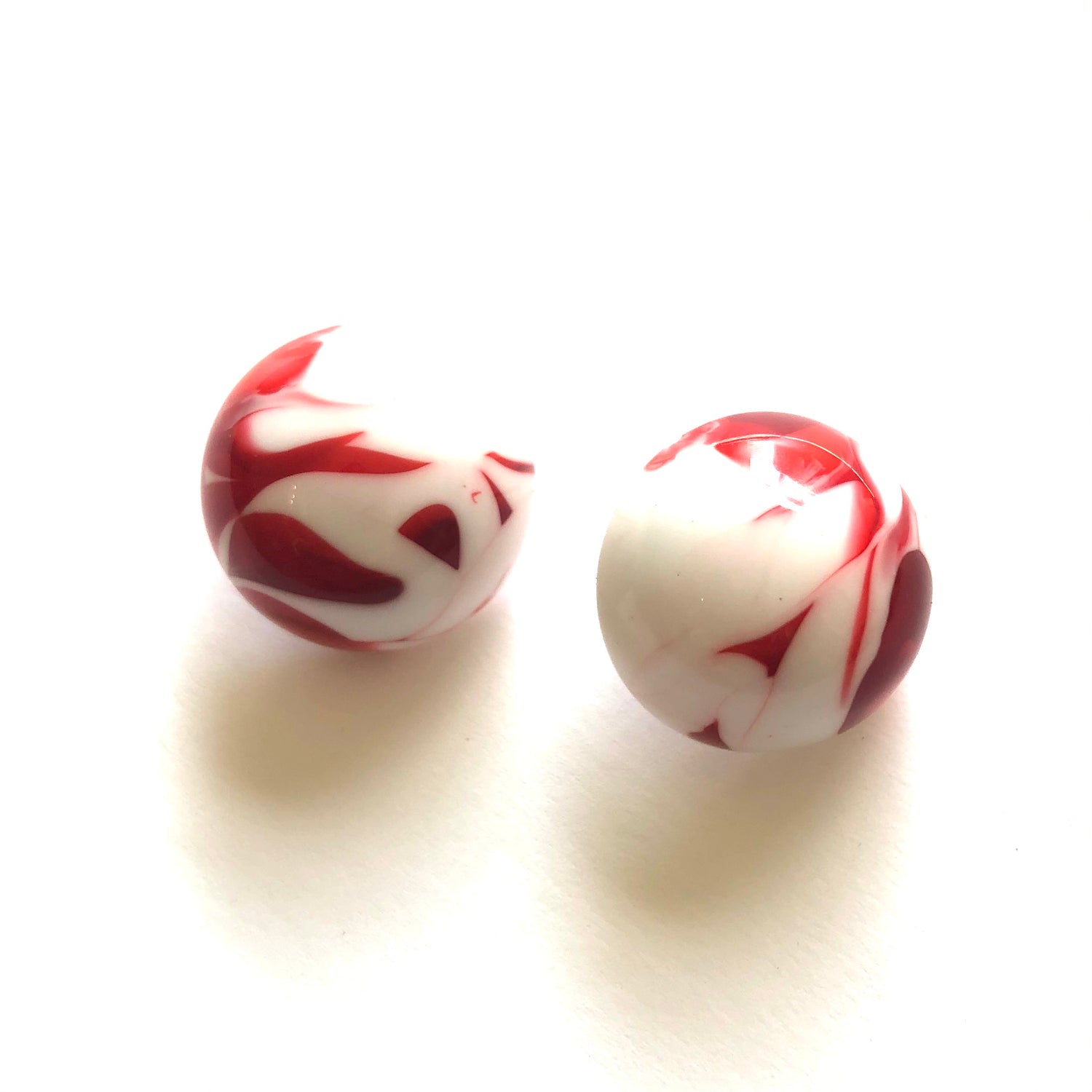 Red Cherry Bomb Marbled Retro Button Stud Earrings