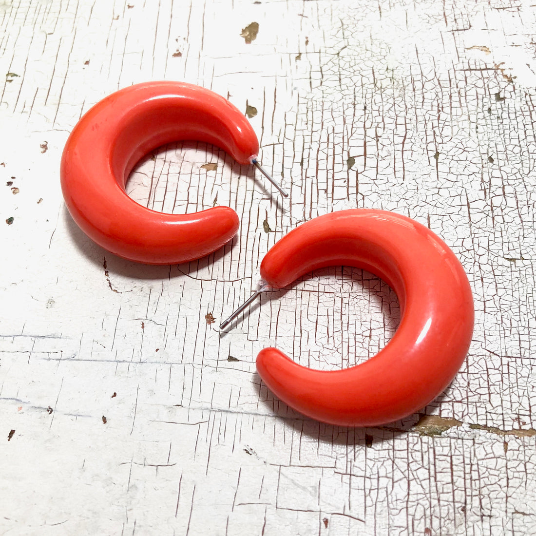 Coral Chunky Lucille Lucite Hoop Earrings