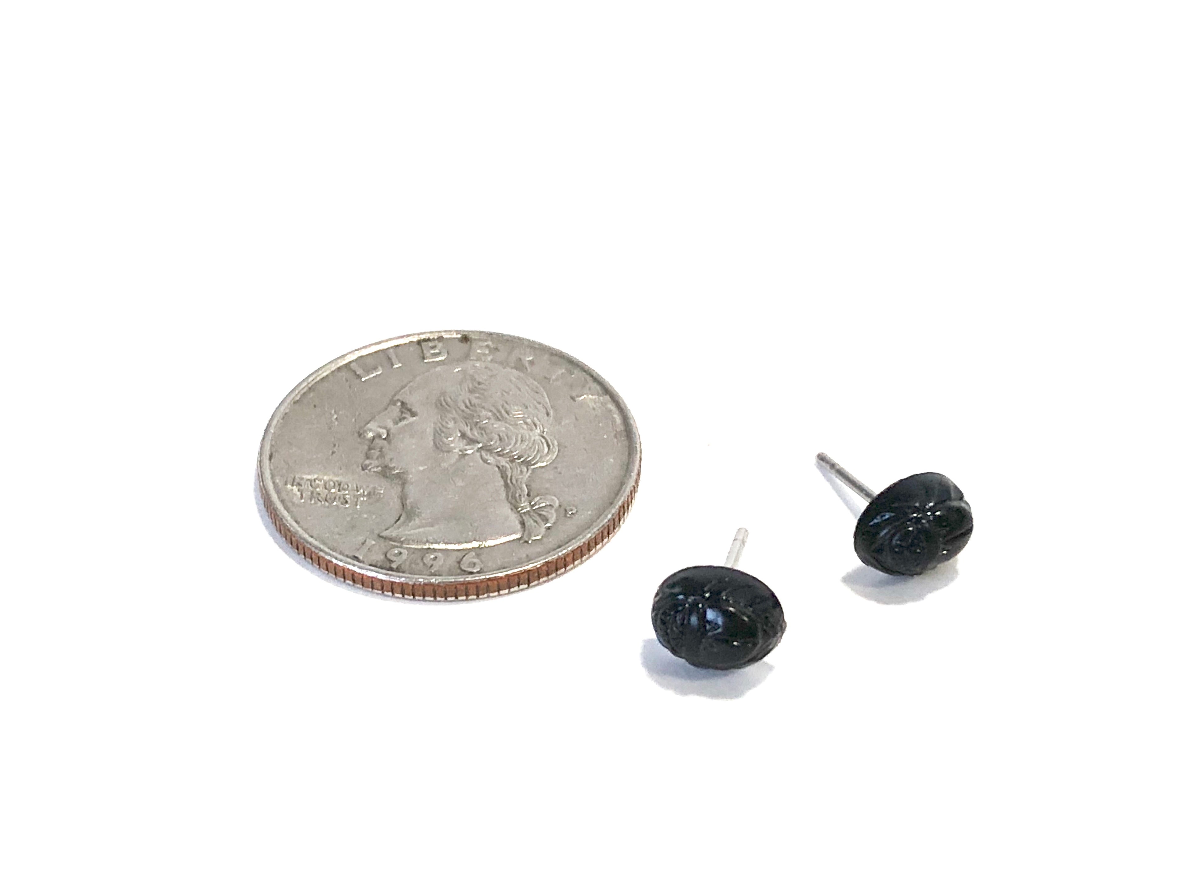 Black Tiny Scarab Beetle Stud Earrings