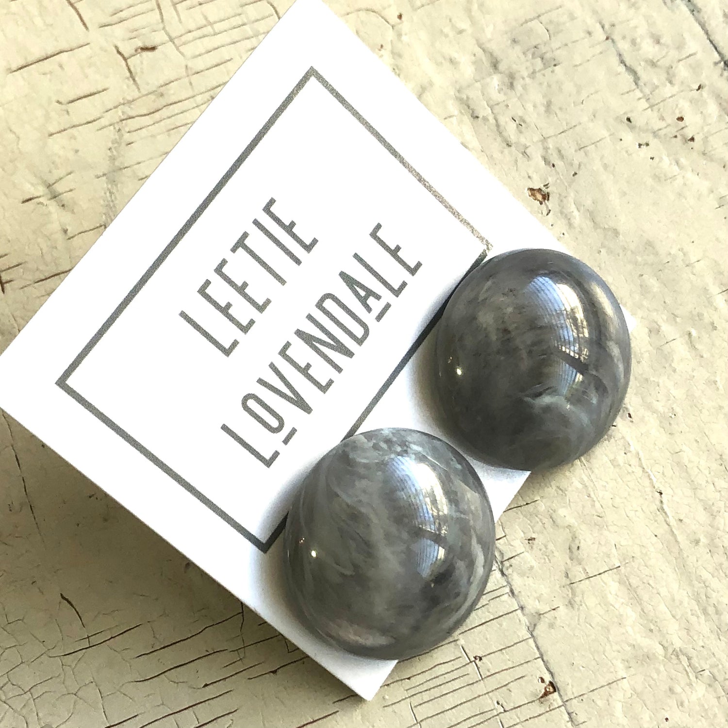 Ghost Grey Marbled Retro Button Stud Earrings