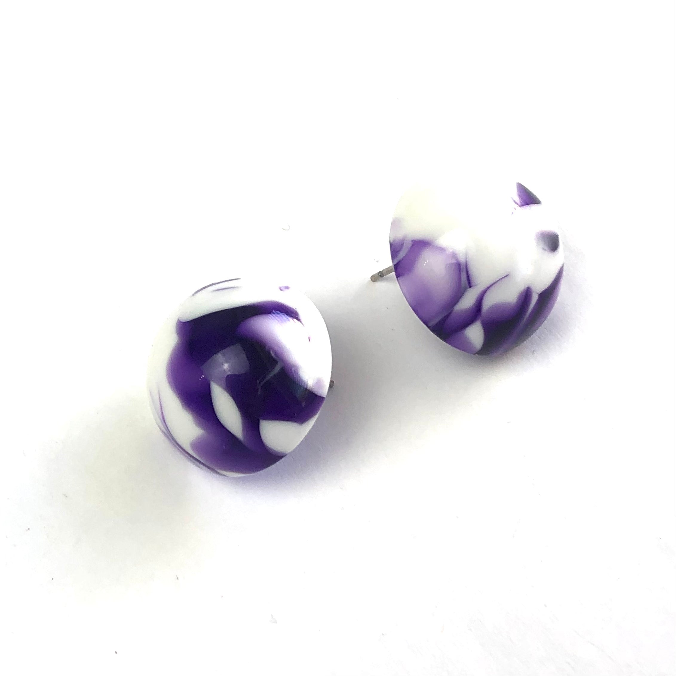 Purple Cherry Bomb Marbled Retro Button Stud Earrings