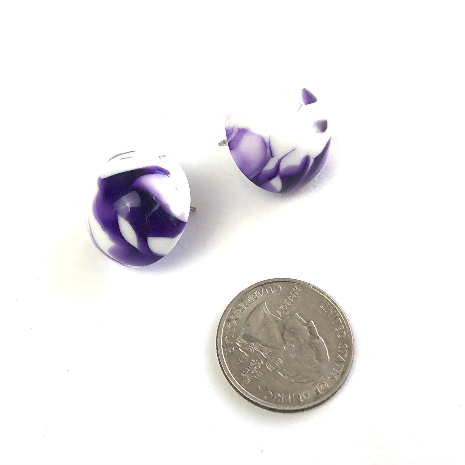 Purple Cherry Bomb Marbled Retro Button Stud Earrings