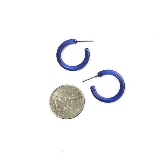 Denim Blue Small Jelly Tube Hoop Earrings -1"