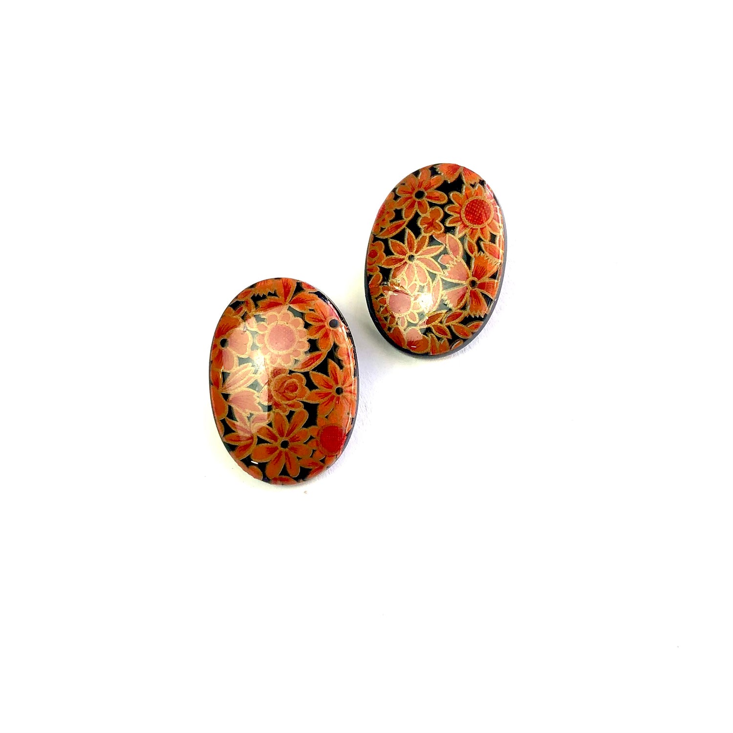 Orange Jewelry Box Oval Button Stud Earrings