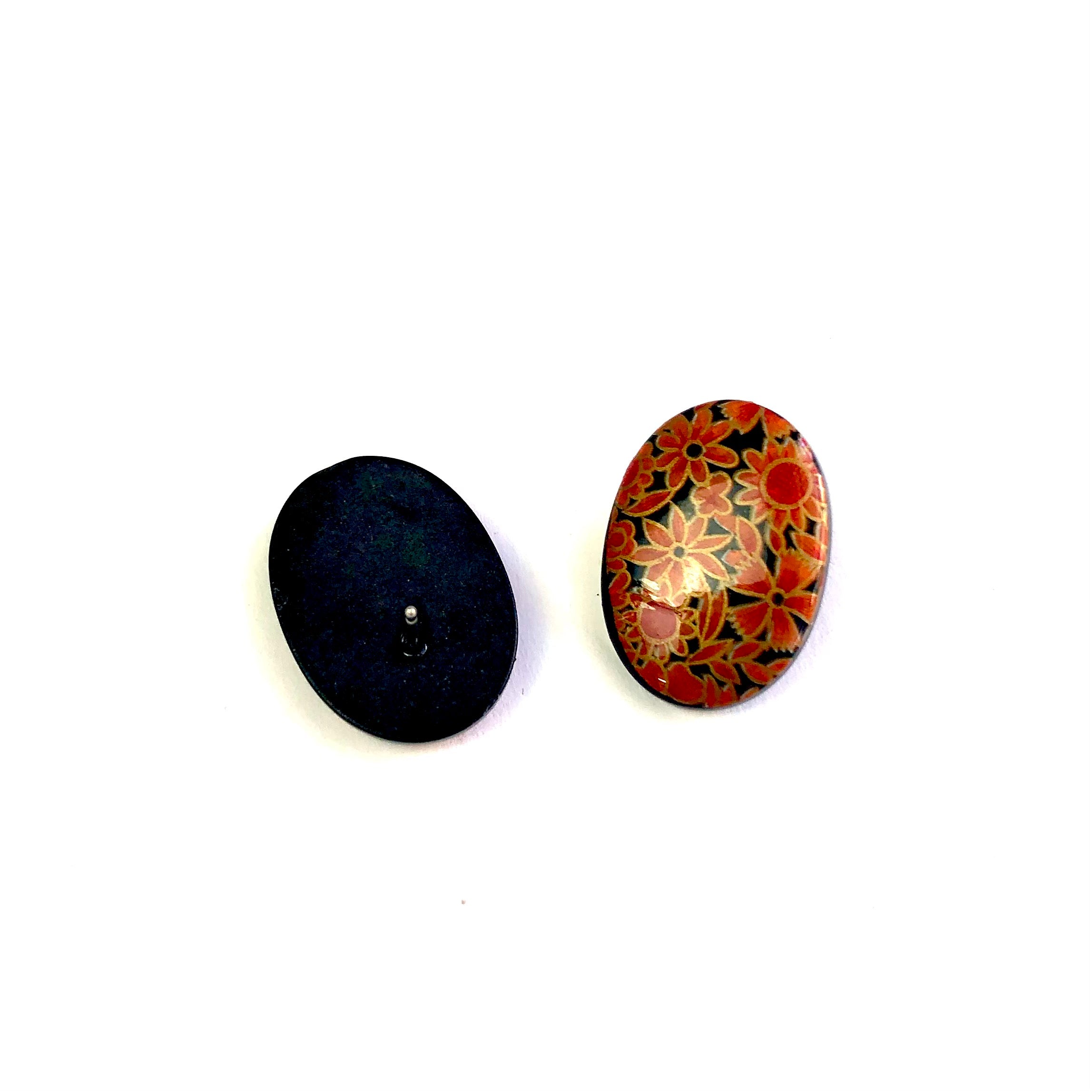Orange Jewelry Box Oval Button Stud Earrings