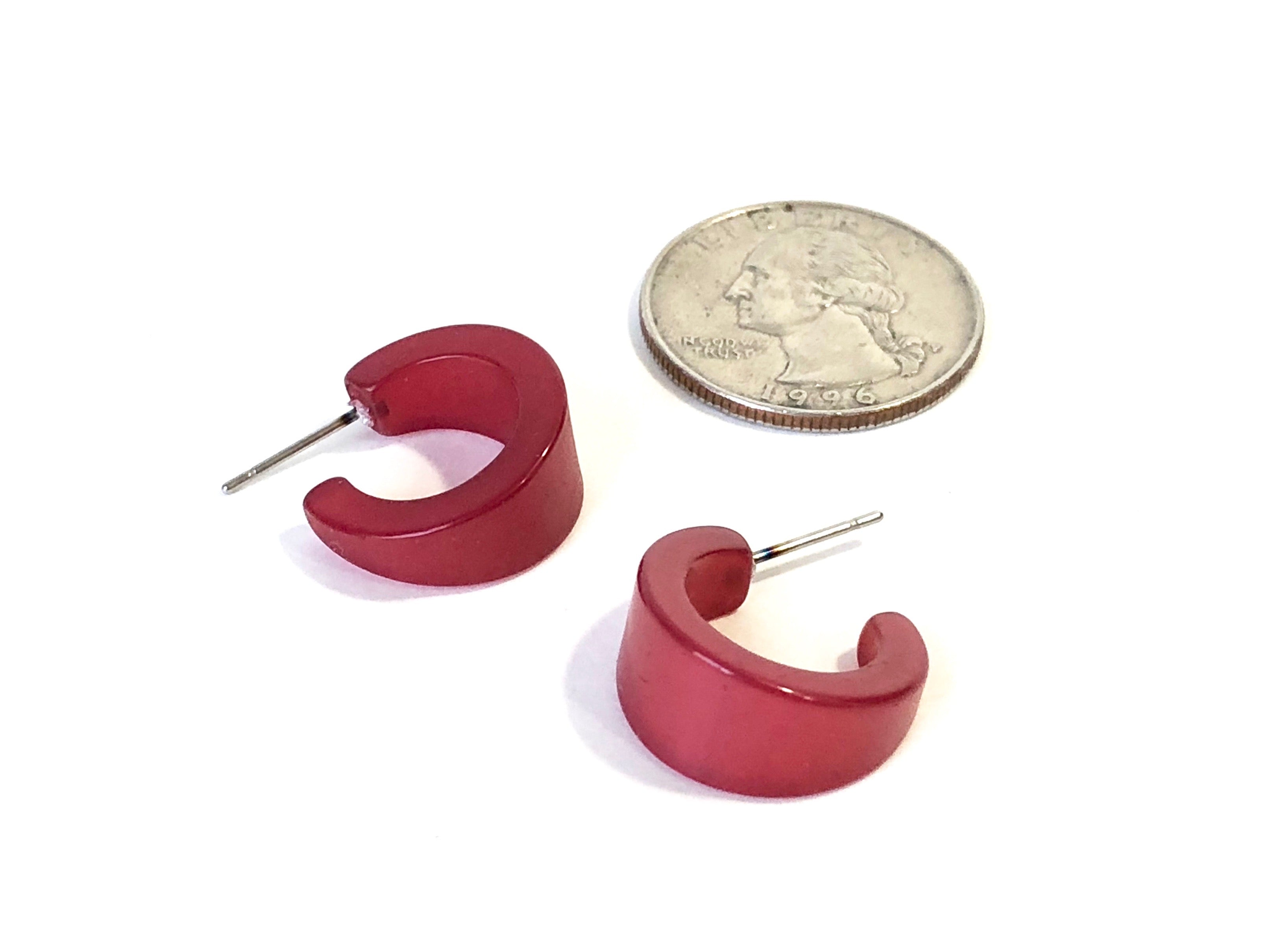 small dark red hoop earrings