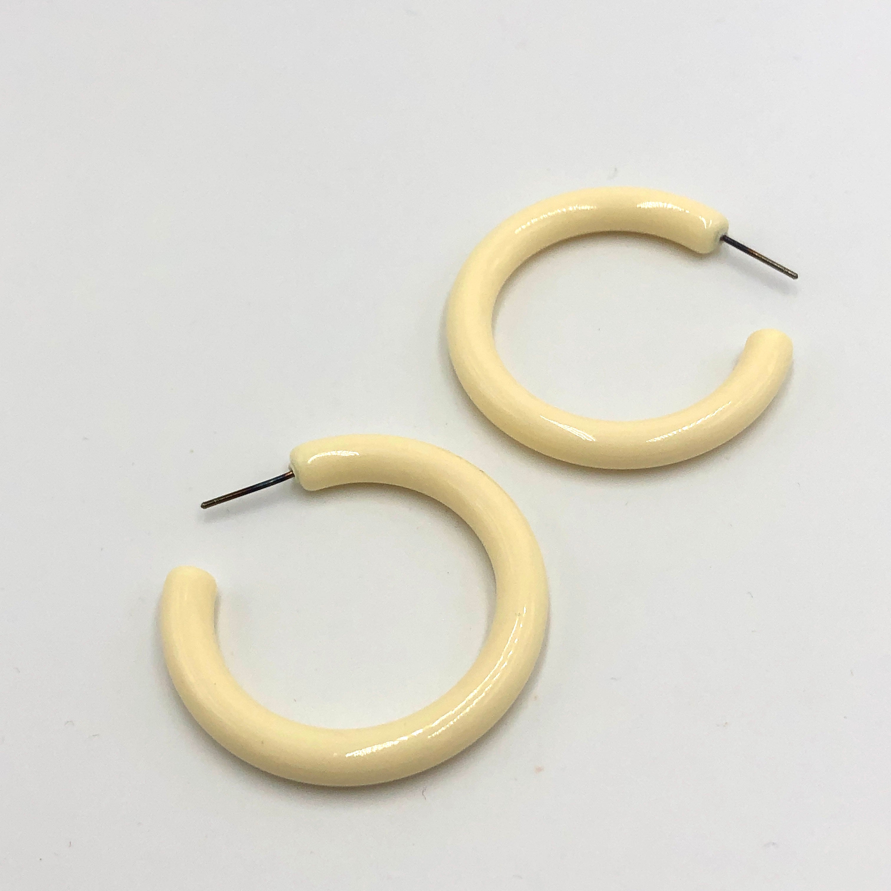 Cream Lucite Large Tube Hoop Earrings