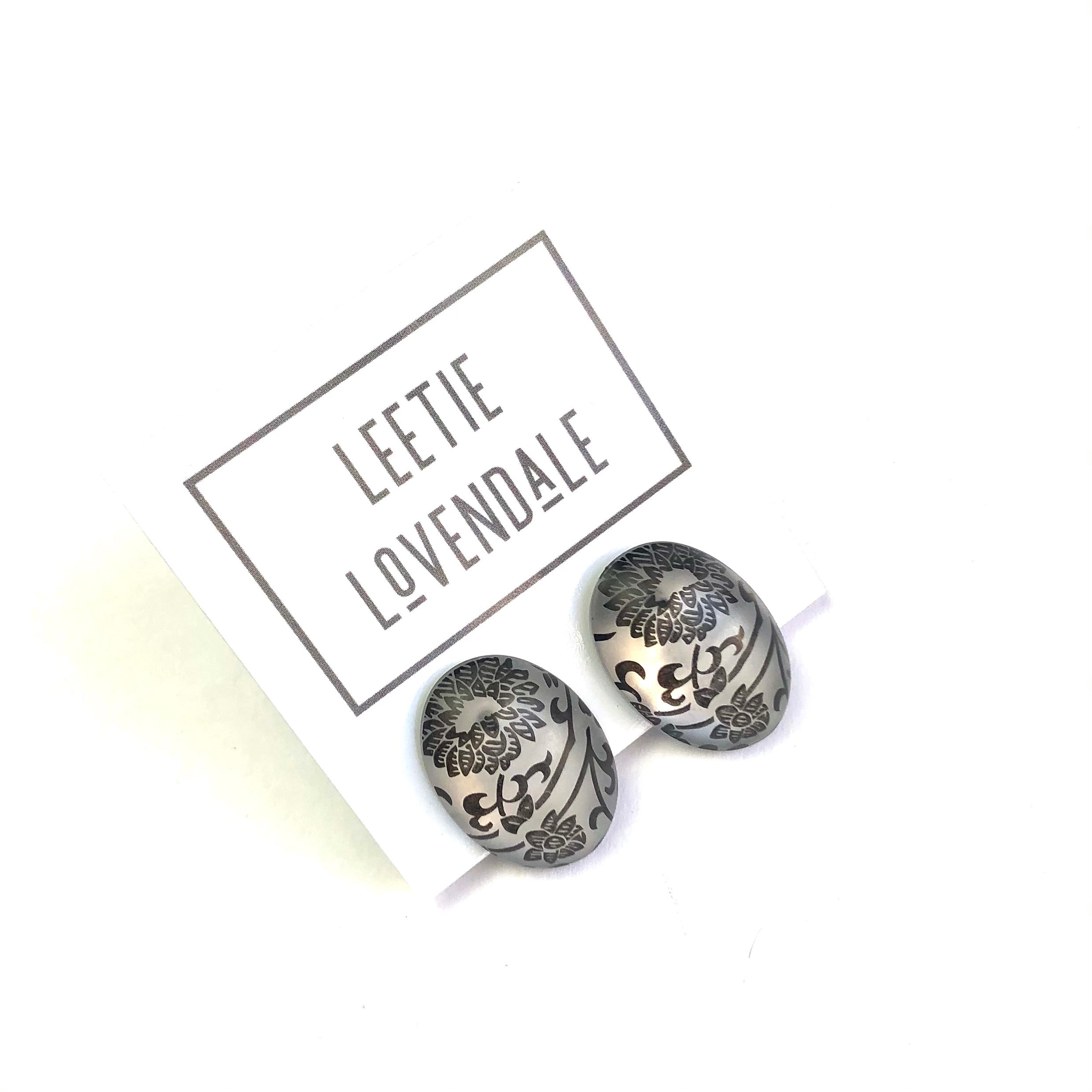 Frosted Lace Glow Large Oval Button Stud Earrings