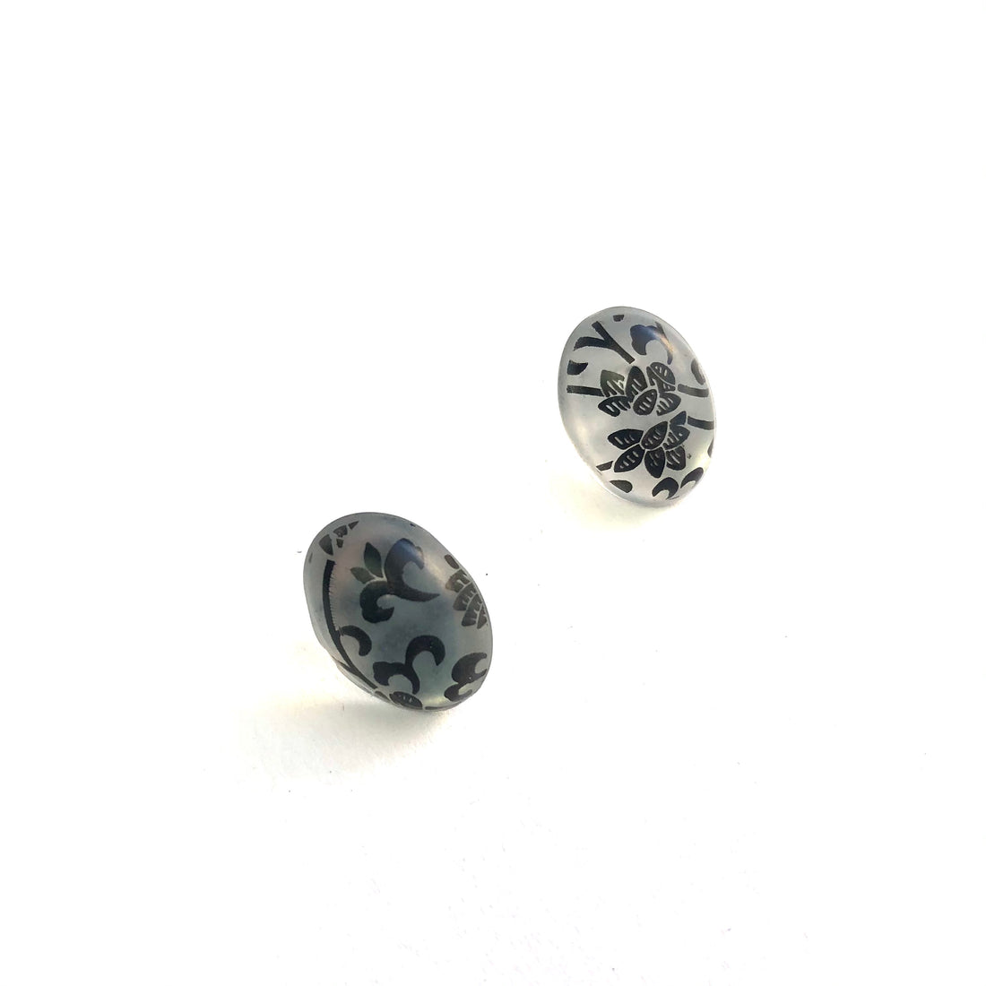 Frosted Lace Glow Small Oval Button Stud Earrings