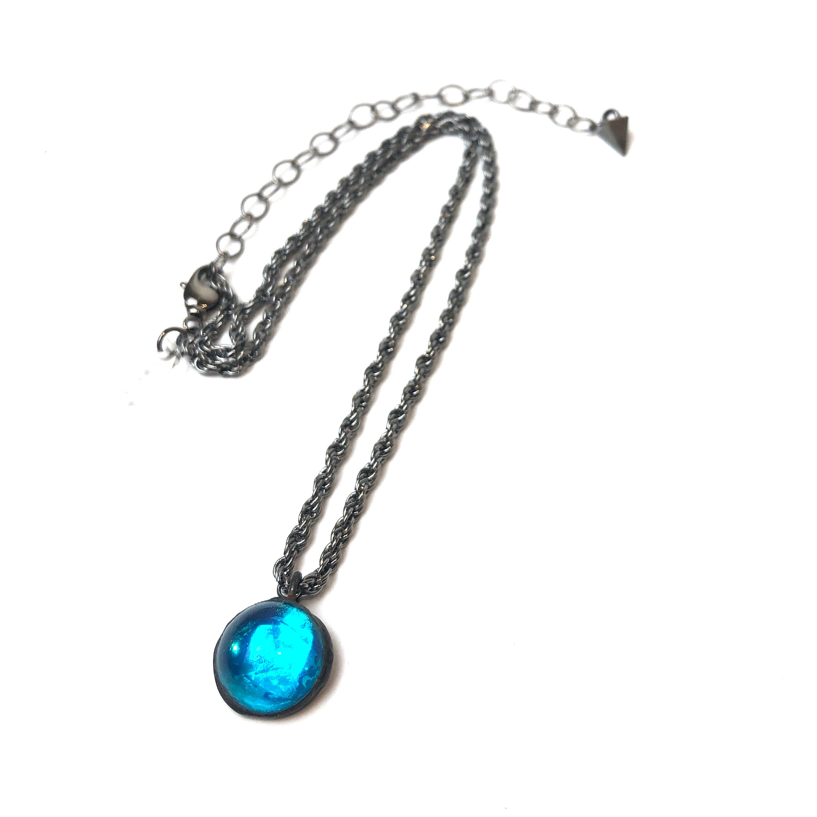 Capri Blue Glow Gun Metal Layering Necklace - Shortie