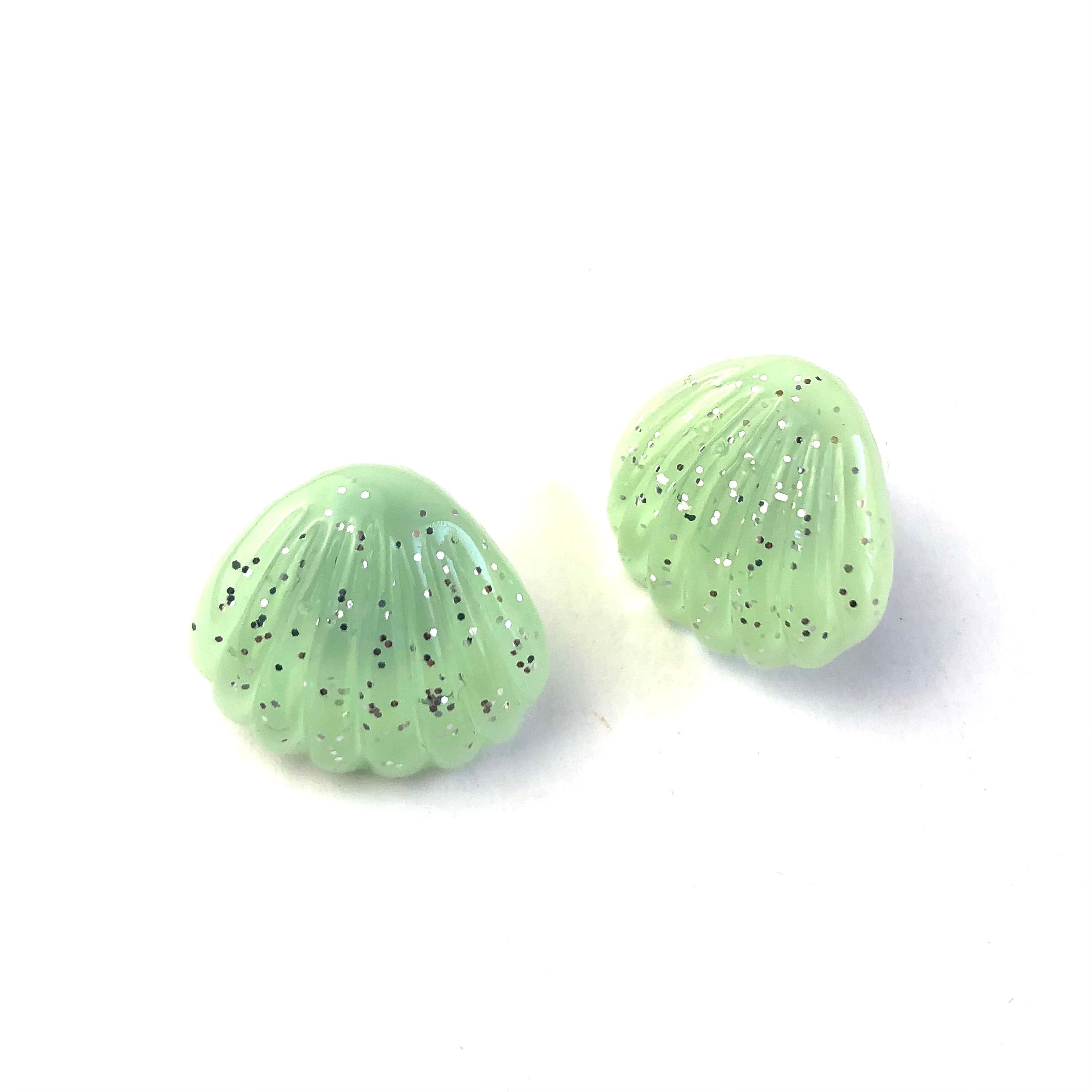 Mint Green Oyster Shell Glitter Stud Earrings