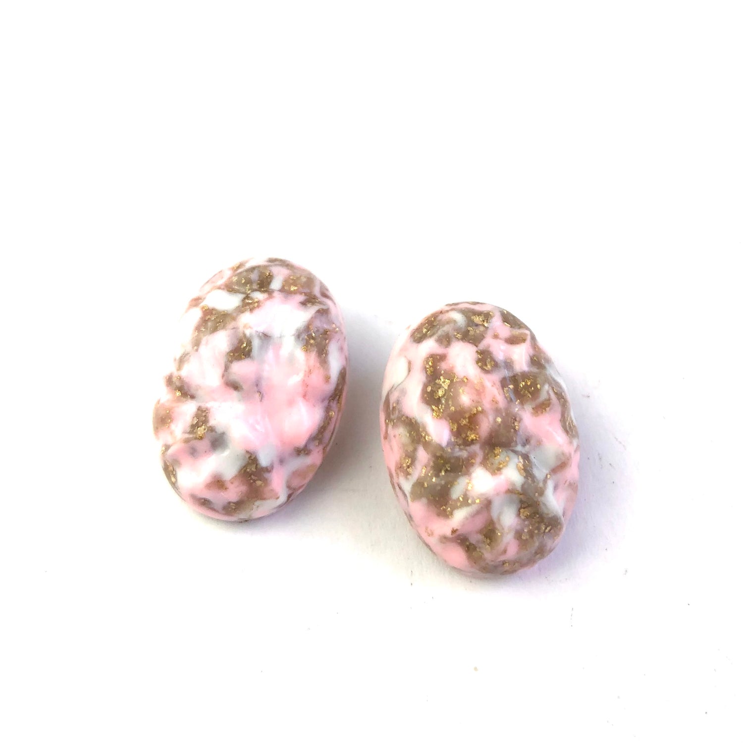 Pink Metallic Glitter Nugget Oval Button Studs