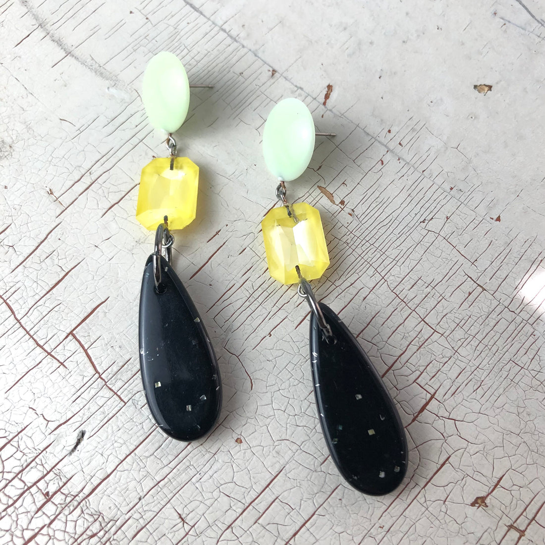 Mint &amp; Black Space Retro Statement Earrings