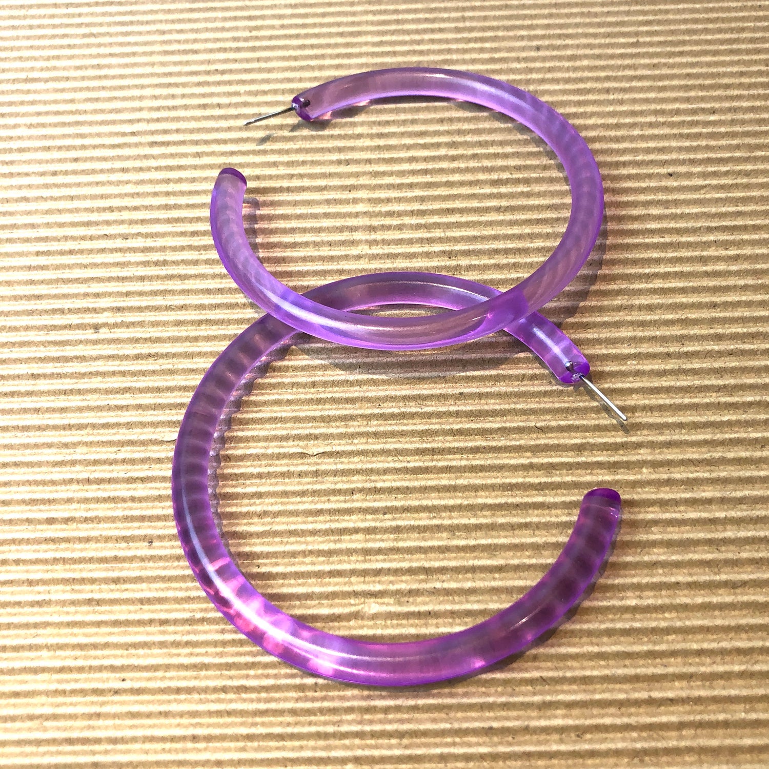 Lilac Lucite Bangle Hoop Earrings 3 Inch