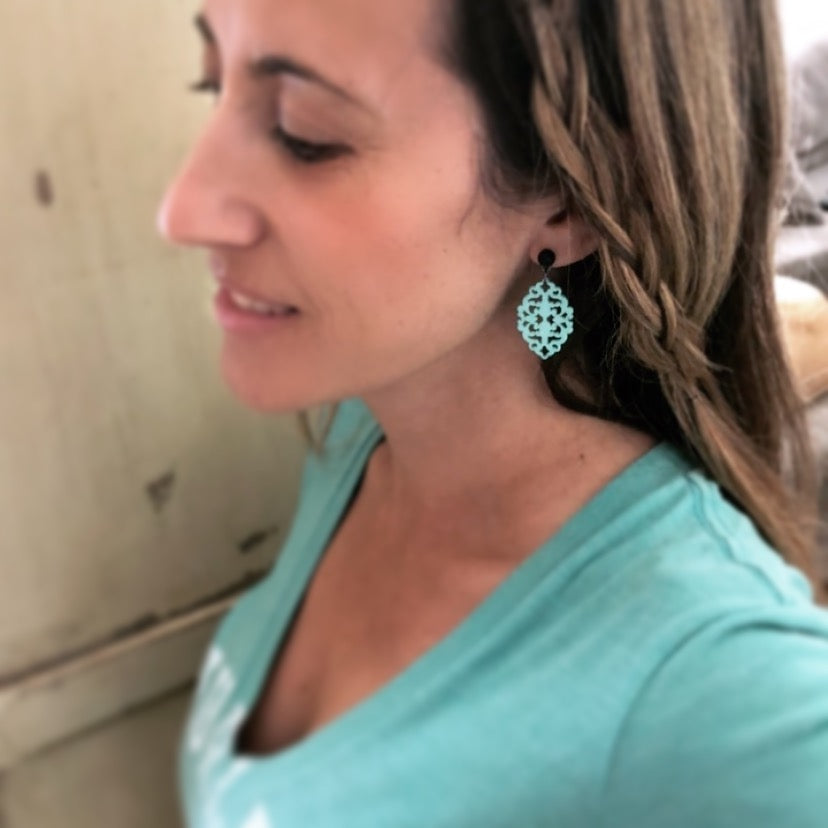 turquoise diamante earrings