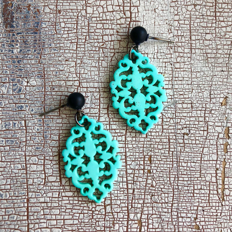 turquoise statement lace earrings