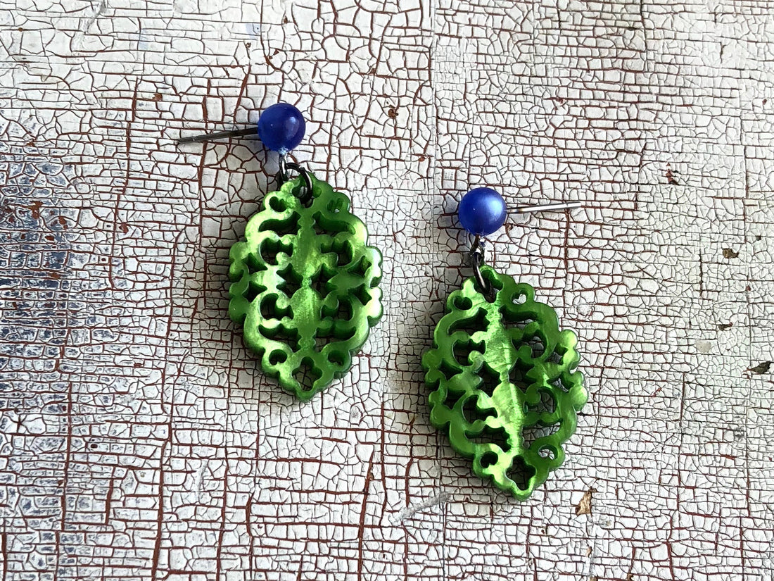 bright green diamante earrings